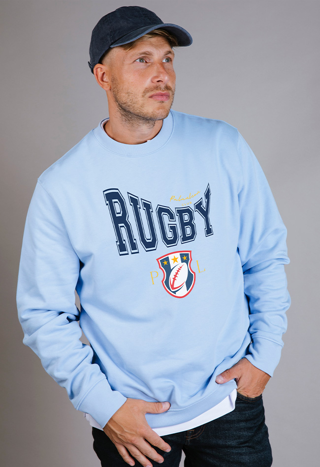 Sudadera para hombre color azul pastel Rugby