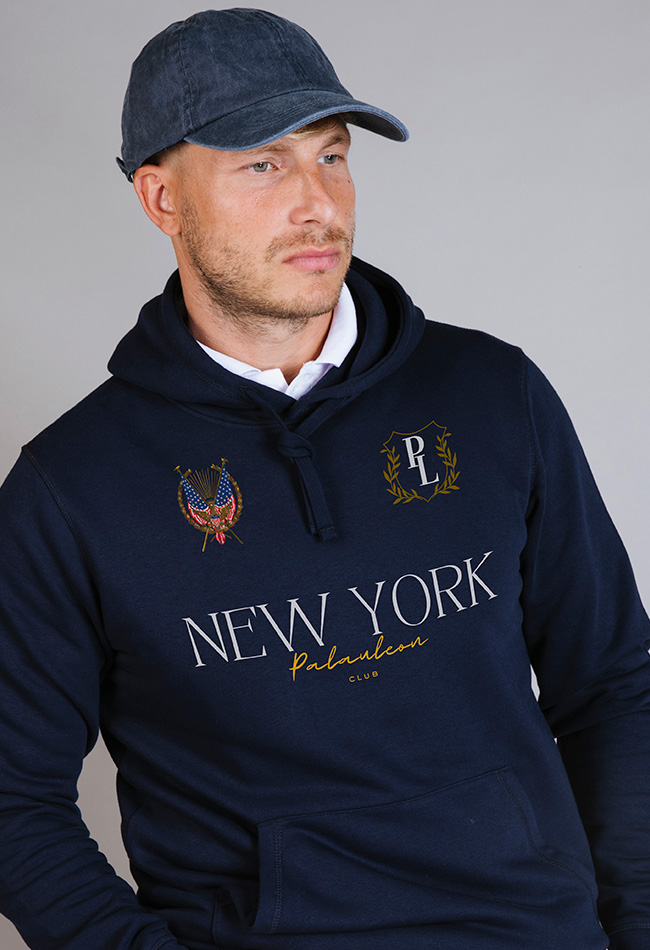 Sudadera con capucha para hombre color azul marino New York