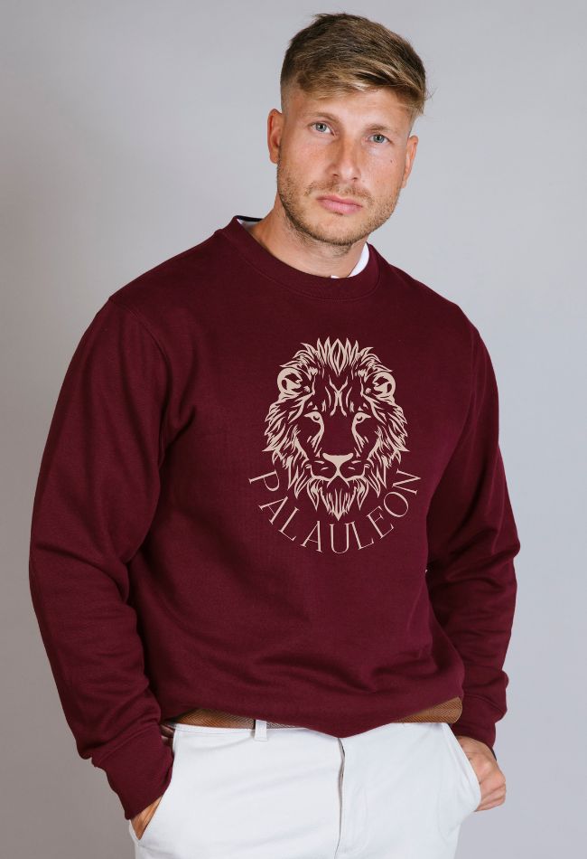 Sudadera para hombre en color burdeos algodón orgánico Leonis ¡Envío gratis!