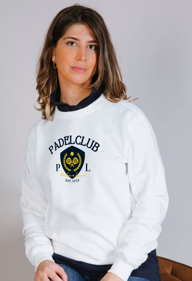 Sudadera Padel Club para mujer en color blanco nueva colección de PalauLeon. Compra ahora con Envío gratis.